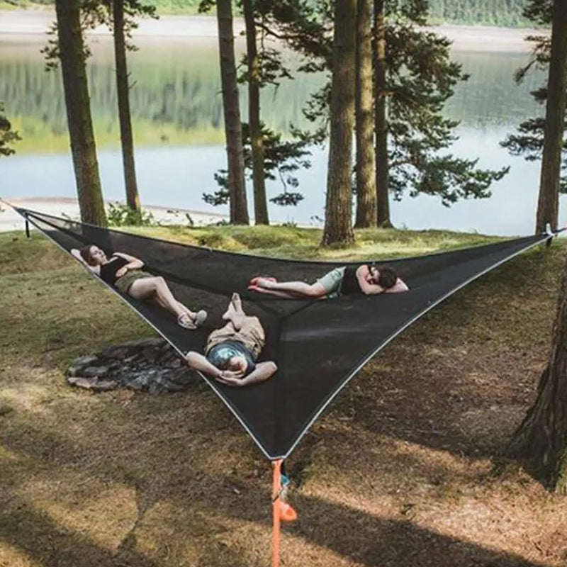 Driepersoons Hangmat met Drie-Punts Ankerophangsysteem voor Camping & Tuin | Natuurlijke Nylon Outdoor | Sulvida