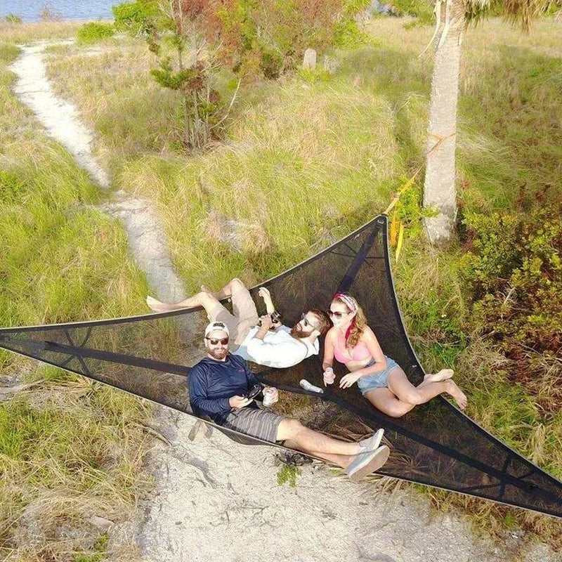 Driepersoons Hangmat met Drie-Punts Ankerophangsysteem voor Camping & Tuin | Natuurlijke Nylon Outdoor | Sulvida