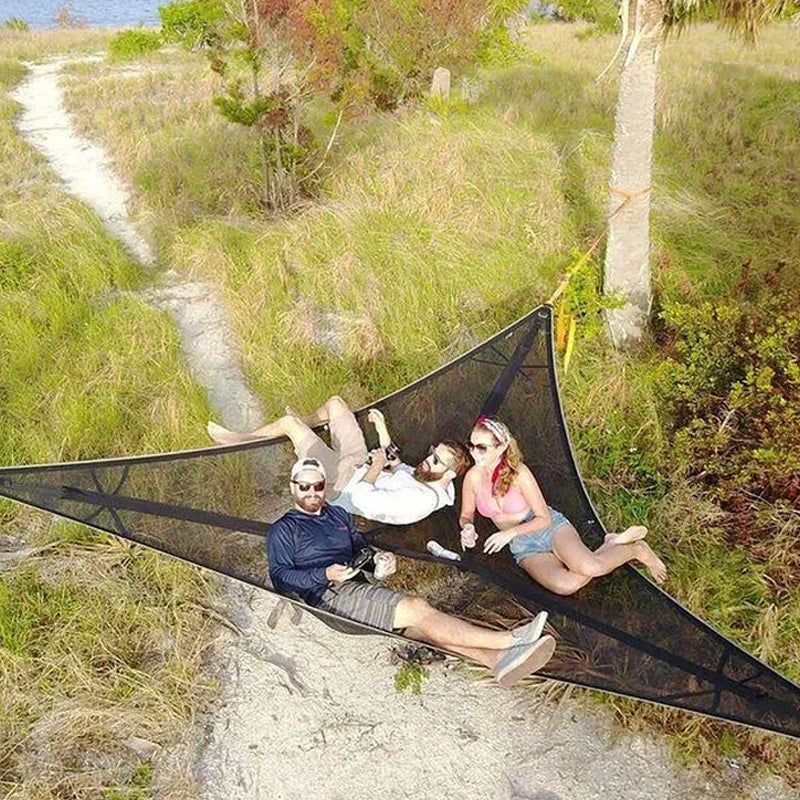 Driepersoons Hangmat met Drie-Punts Ankerophangsysteem voor Camping & Tuin | Natuurlijke Nylon Outdoor | Sulvida
