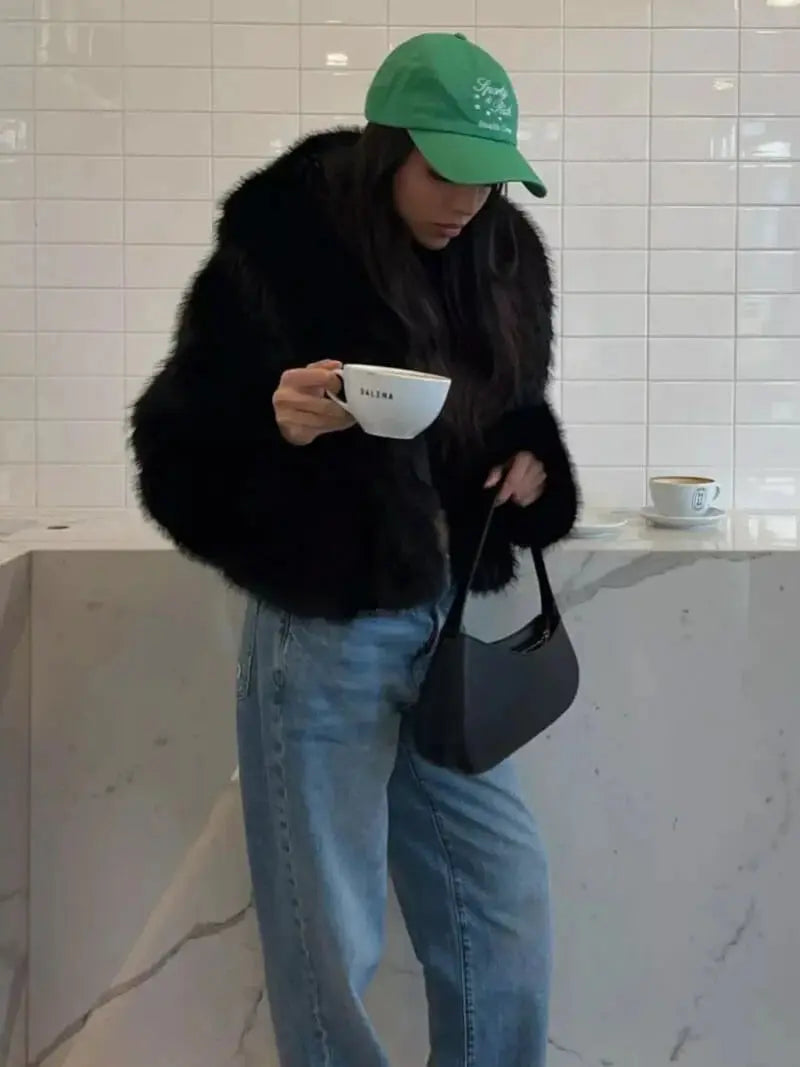 Kunstbontjas met brede revers winter dames elegant vegan teddy mantel imitatiebont warm luxe oversized stijl | Sulvida