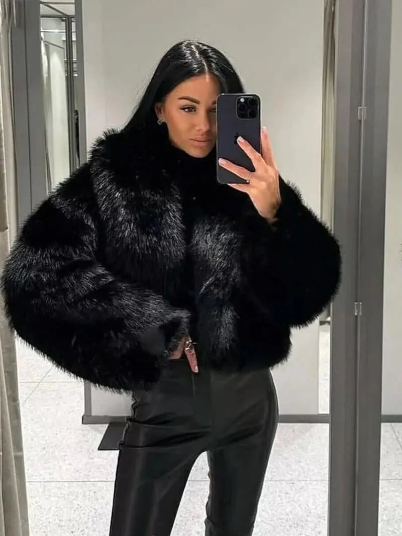 Kunstbontjas met brede revers winter dames elegant vegan teddy mantel imitatiebont warm luxe oversized stijl | Sulvida