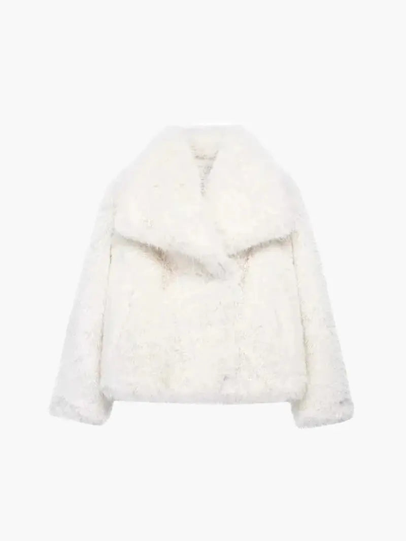 Kunstbontjas met brede revers winter dames elegant vegan teddy mantel imitatiebont warm luxe oversized stijl | Sulvida