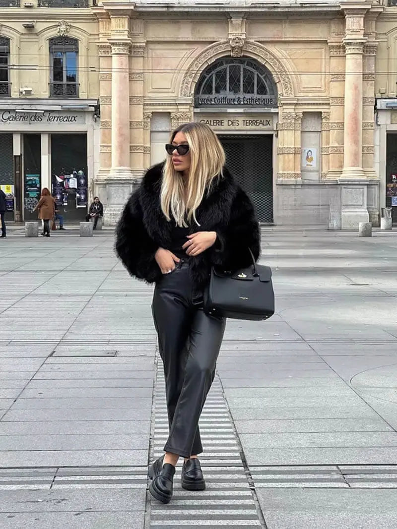 Kunstbontjas met brede revers winter dames elegant vegan teddy mantel imitatiebont warm luxe oversized stijl | Sulvida