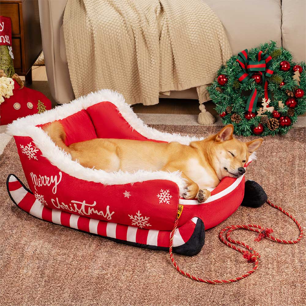 Hondenbed Slee Vorm Pluche Hondenmand Kerstthema Ligplaats Knuffelig Antislip Huisdier Dekbed Velours | Sulvida
