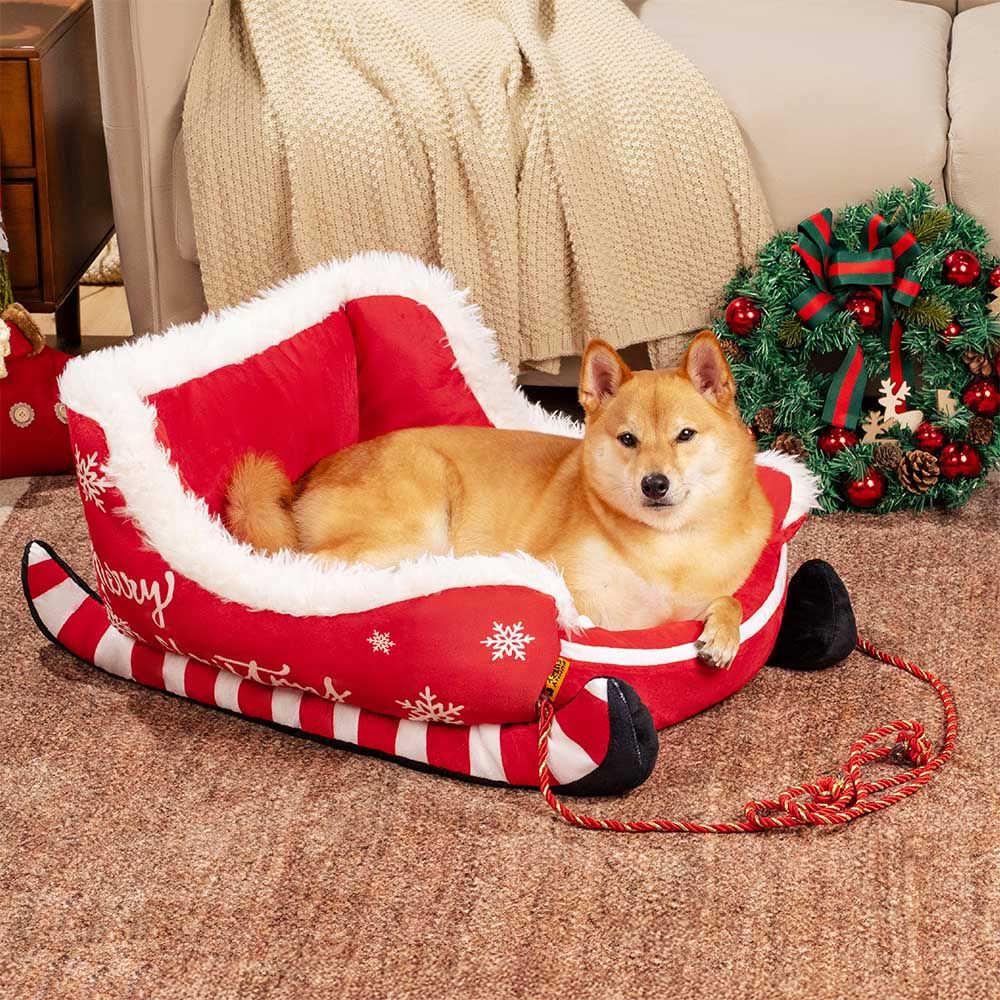 Hondenbed Slee Vorm Pluche Hondenmand Kerstthema Ligplaats Knuffelig Antislip Huisdier Dekbed Velours | Sulvida