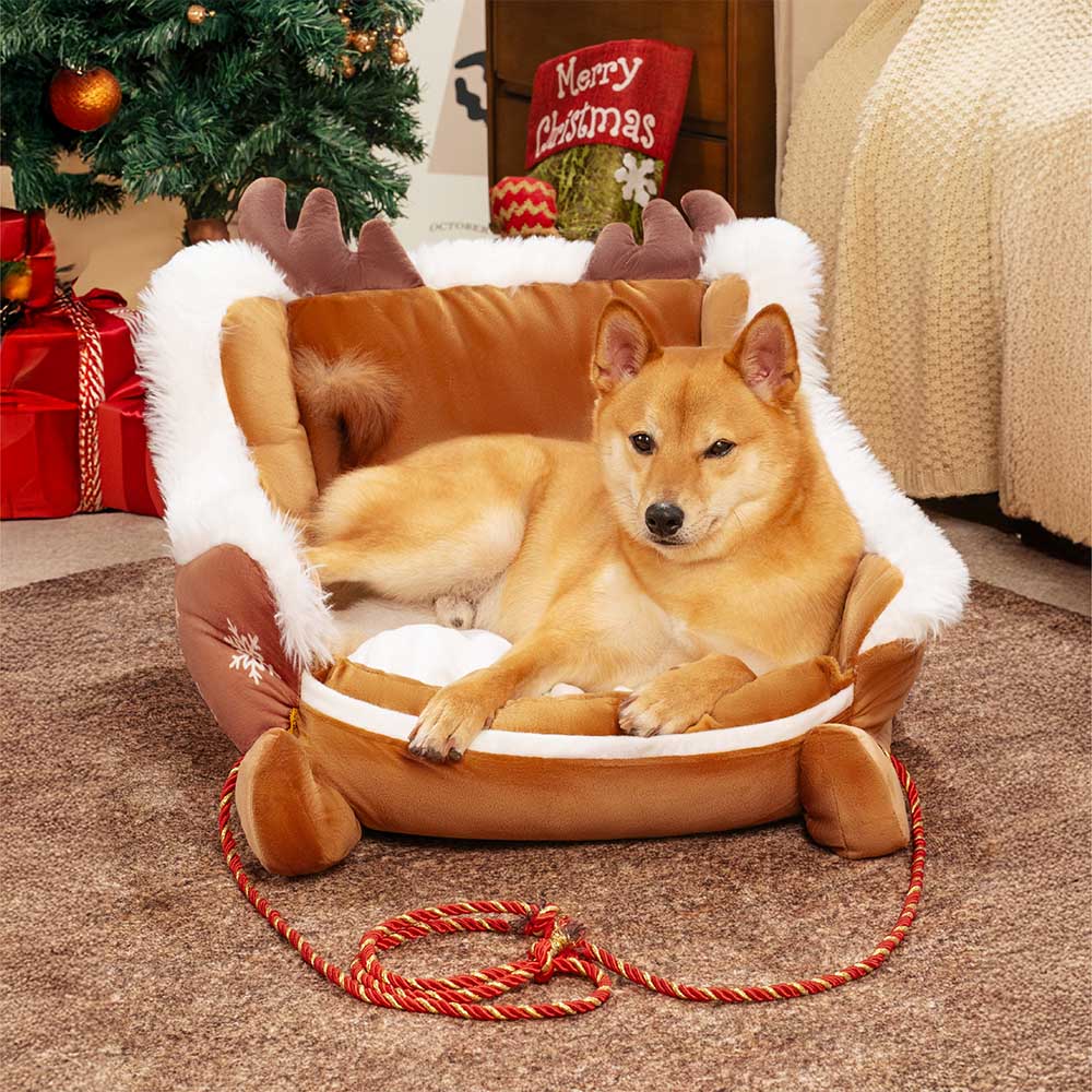 Hondenbed Slee Vorm Pluche Hondenmand Kerstthema Ligplaats Knuffelig Antislip Huisdier Dekbed Velours | Sulvida