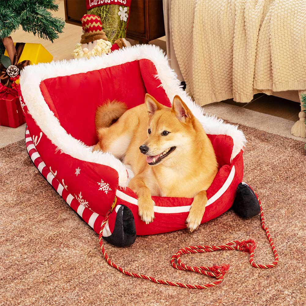 Hondenbed Slee Vorm Pluche Hondenmand Kerstthema Ligplaats Knuffelig Antislip Huisdier Dekbed Velours | Sulvida