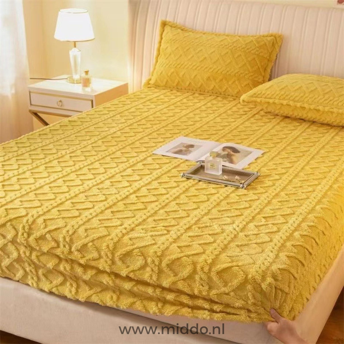Fluwelen Fleece Hoeslaken met Kussenslopen Warm Zacht Beddengoed Luxe Winter Slaapcomfort Eenpersoons Tweepersoons | Sulvida
