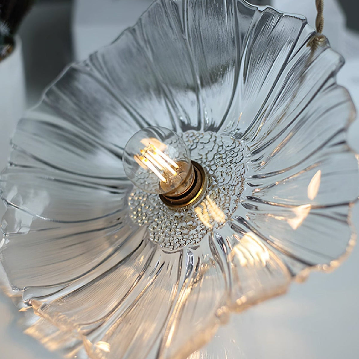 Glazen Hanglamp Bloem met Messing Details Plafondlamp Eetkamer Slaapkamer Woonkamer Retro Verlichting | Sulvida