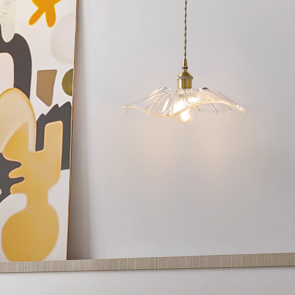 Glazen Hanglamp Bloem met Messing Details Plafondlamp Eetkamer Slaapkamer Woonkamer Retro Verlichting | Sulvida
