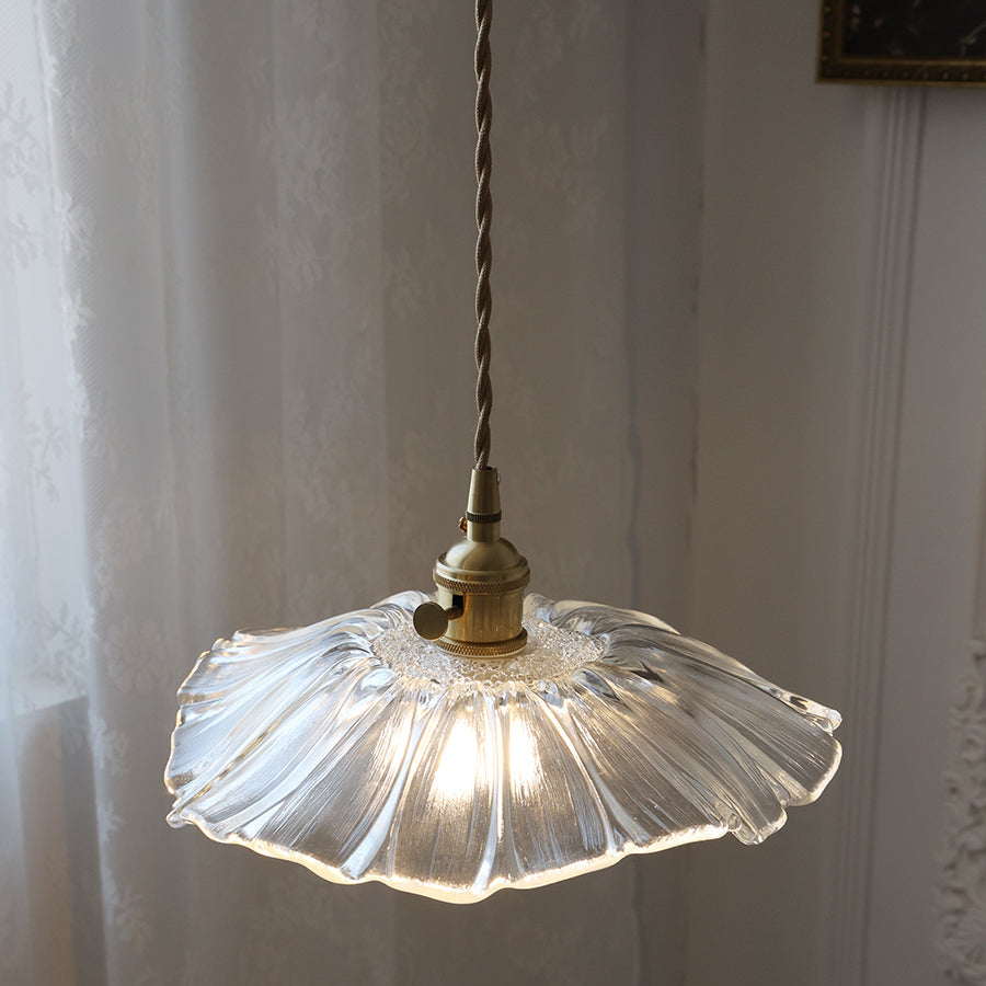 Glazen Hanglamp Bloem met Messing Details Plafondlamp Eetkamer Slaapkamer Woonkamer Retro Verlichting | Sulvida