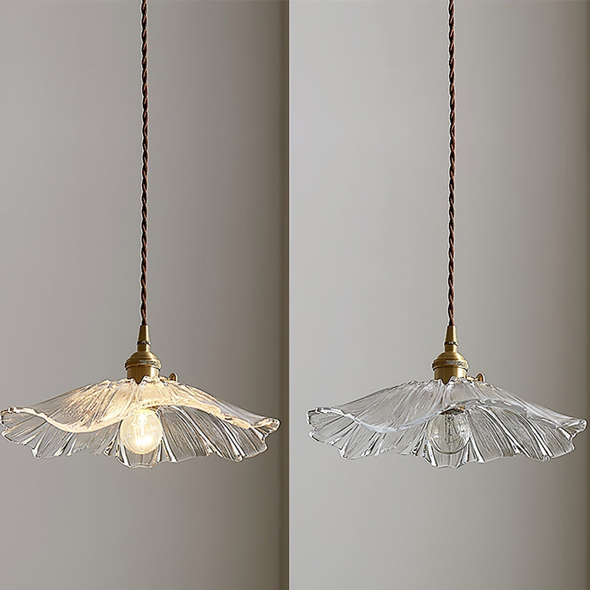 Glazen Hanglamp Bloem met Messing Details Plafondlamp Eetkamer Slaapkamer Woonkamer Retro Verlichting | Sulvida