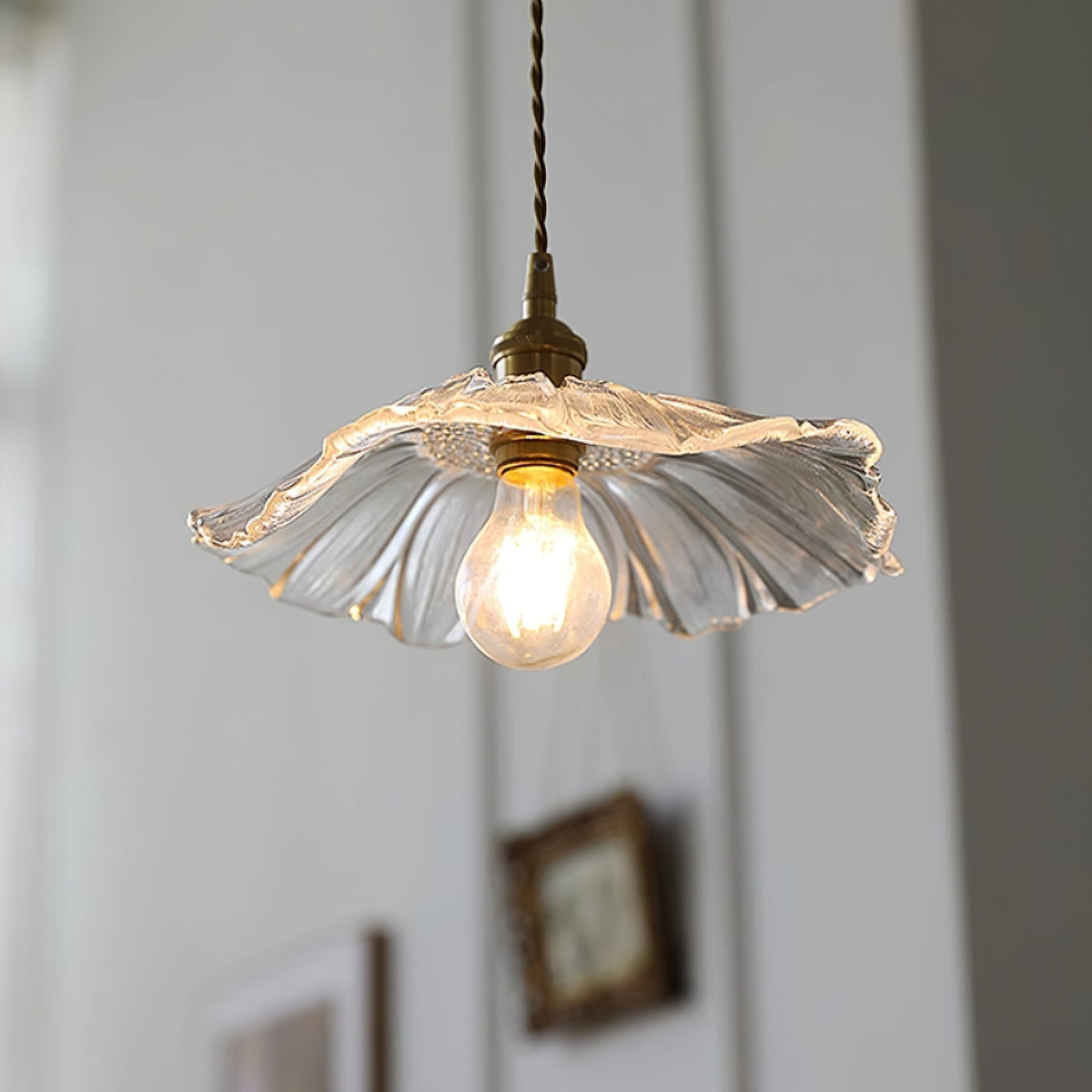 Glazen Hanglamp Bloem met Messing Details Plafondlamp Eetkamer Slaapkamer Woonkamer Retro Verlichting | Sulvida