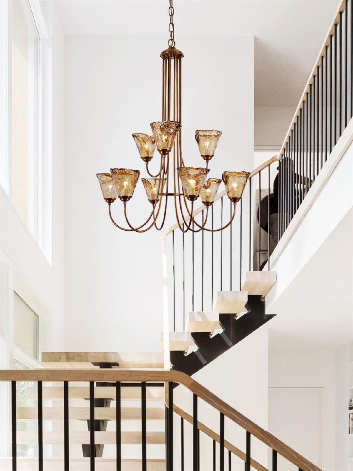 Kroonluchter Amber Glas met Messing Armatuur Eetkamer Woonkamer Hanglamp Verstelbaar E14 Fitting Sfeerlicht | Sulvida