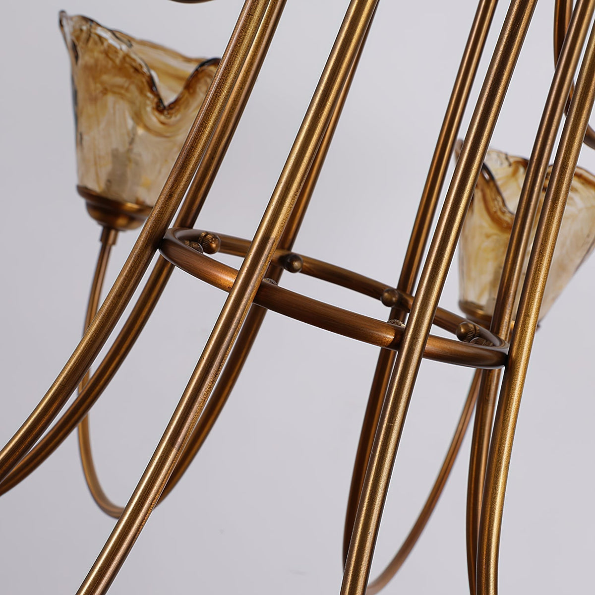 Kroonluchter Amber Glas met Messing Armatuur Eetkamer Woonkamer Hanglamp Verstelbaar E14 Fitting Sfeerlicht | Sulvida