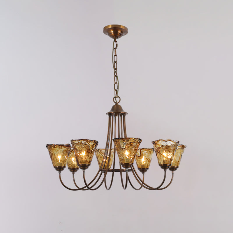 Kroonluchter Amber Glas met Messing Armatuur Eetkamer Woonkamer Hanglamp Verstelbaar E14 Fitting Sfeerlicht | Sulvida