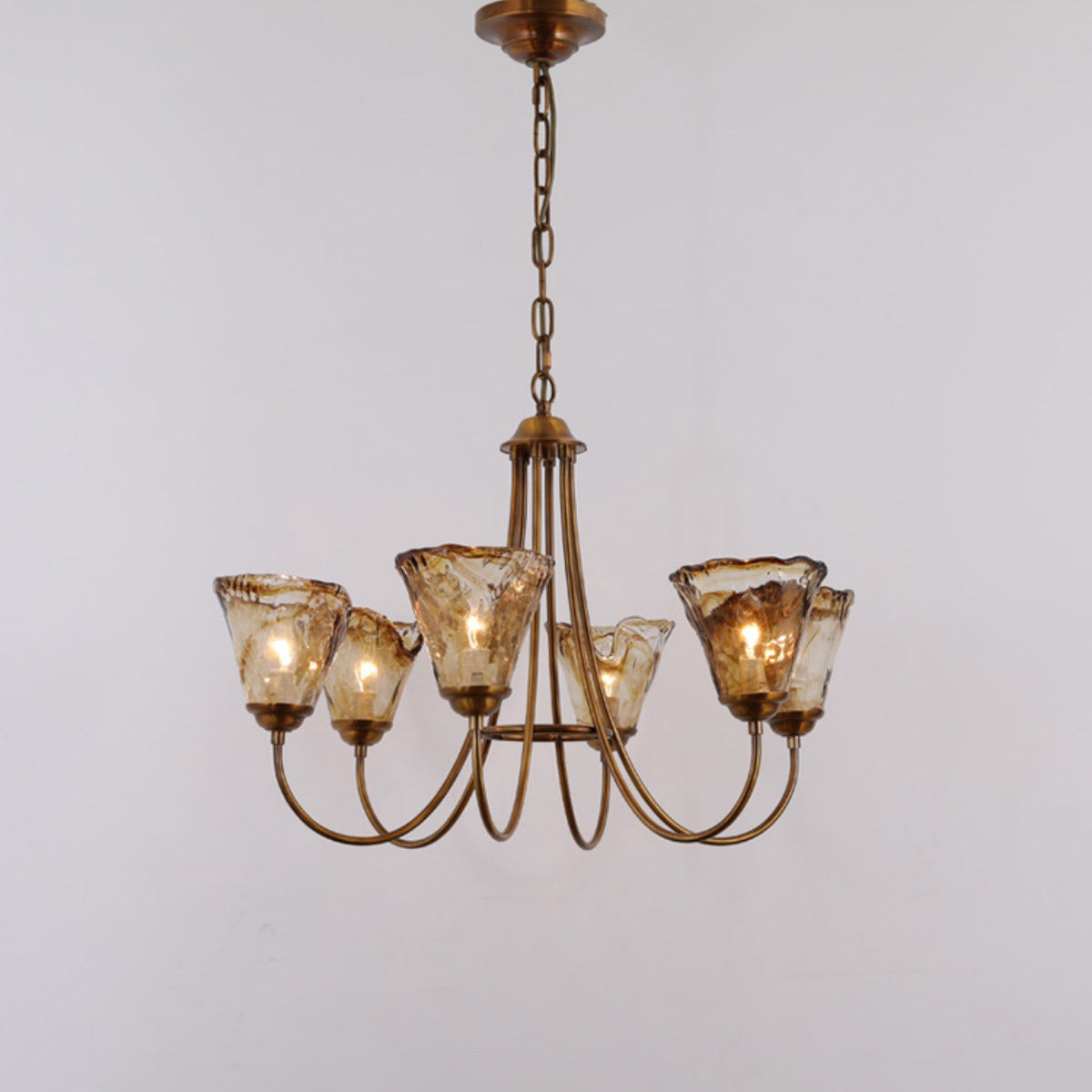 Kroonluchter Amber Glas met Messing Armatuur Eetkamer Woonkamer Hanglamp Verstelbaar E14 Fitting Sfeerlicht | Sulvida