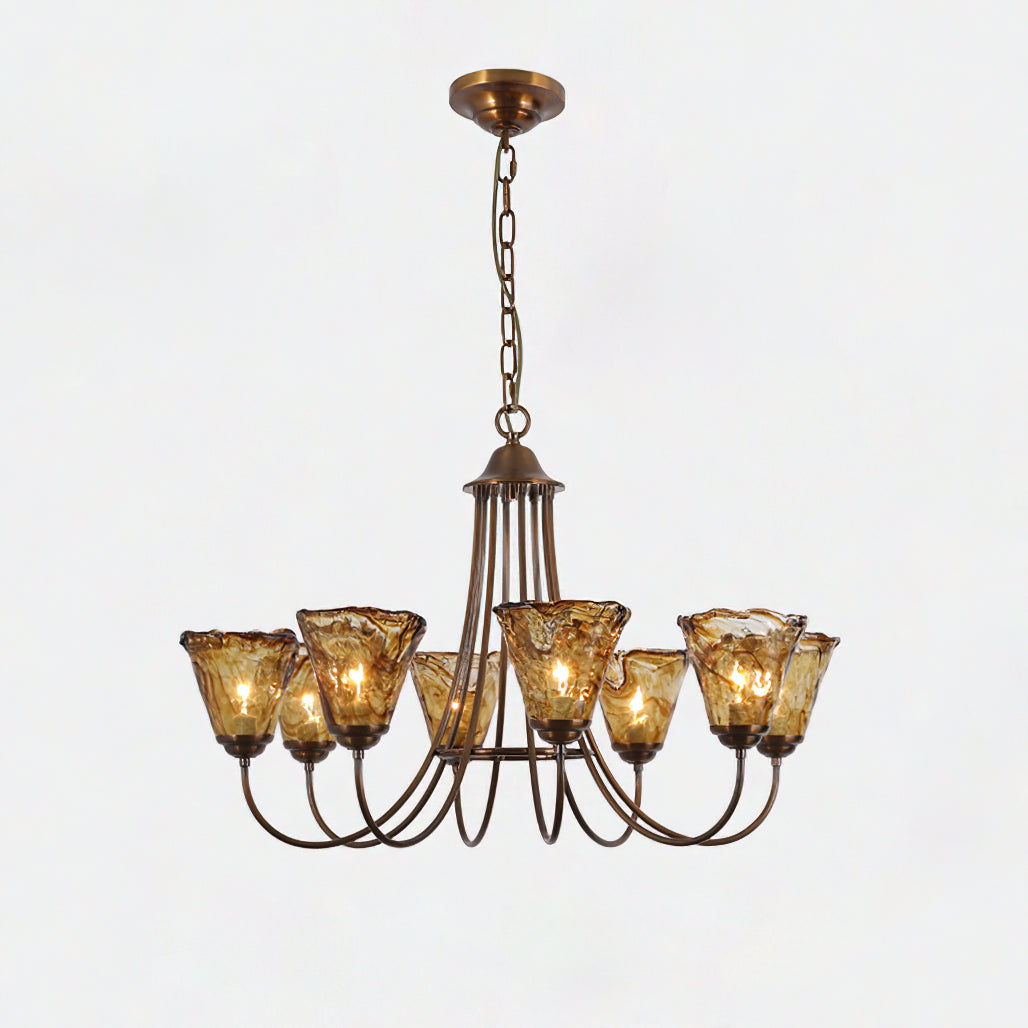 Kroonluchter Amber Glas met Messing Armatuur Eetkamer Woonkamer Hanglamp Verstelbaar E14 Fitting Sfeerlicht | Sulvida