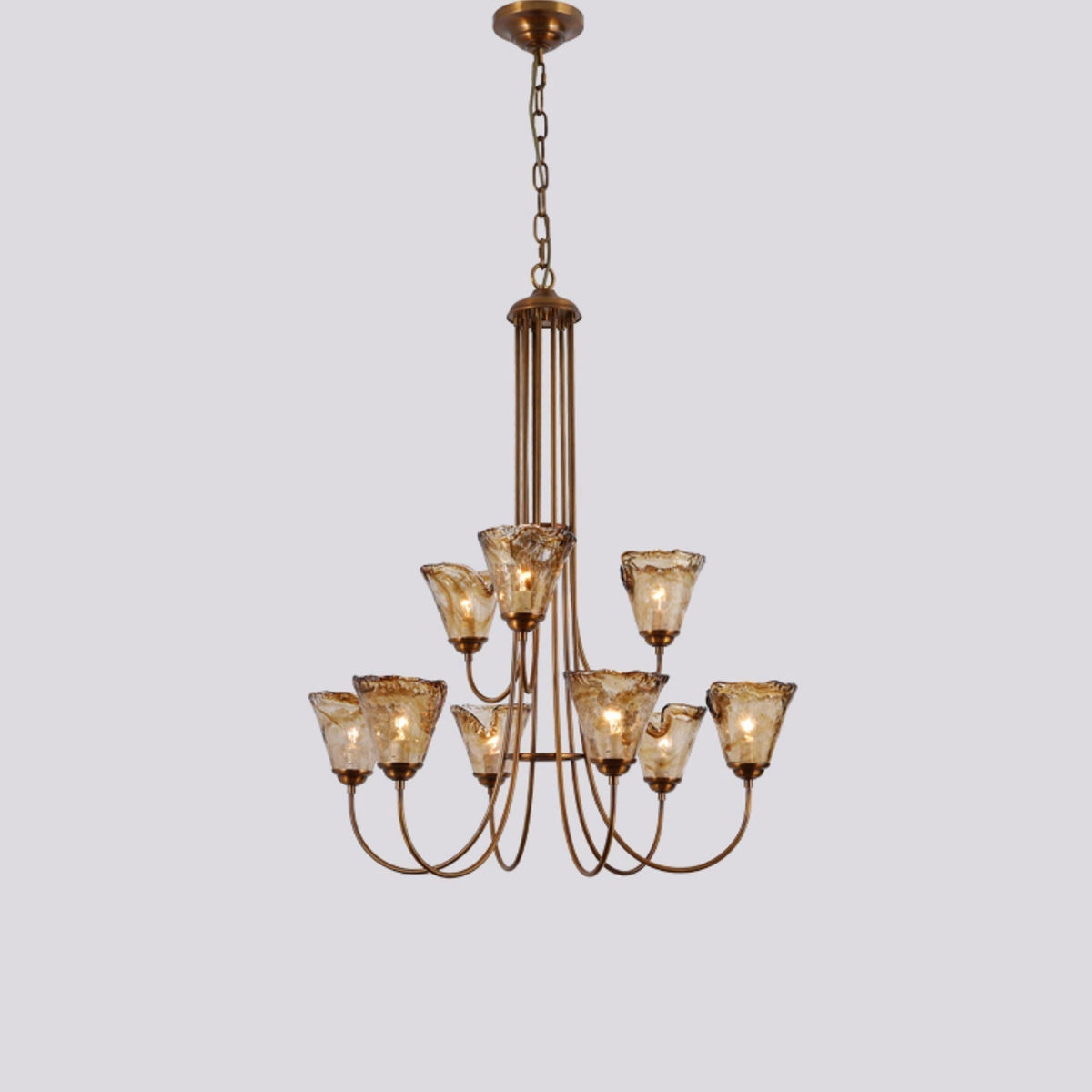Kroonluchter Amber Glas met Messing Armatuur Eetkamer Woonkamer Hanglamp Verstelbaar E14 Fitting Sfeerlicht | Sulvida