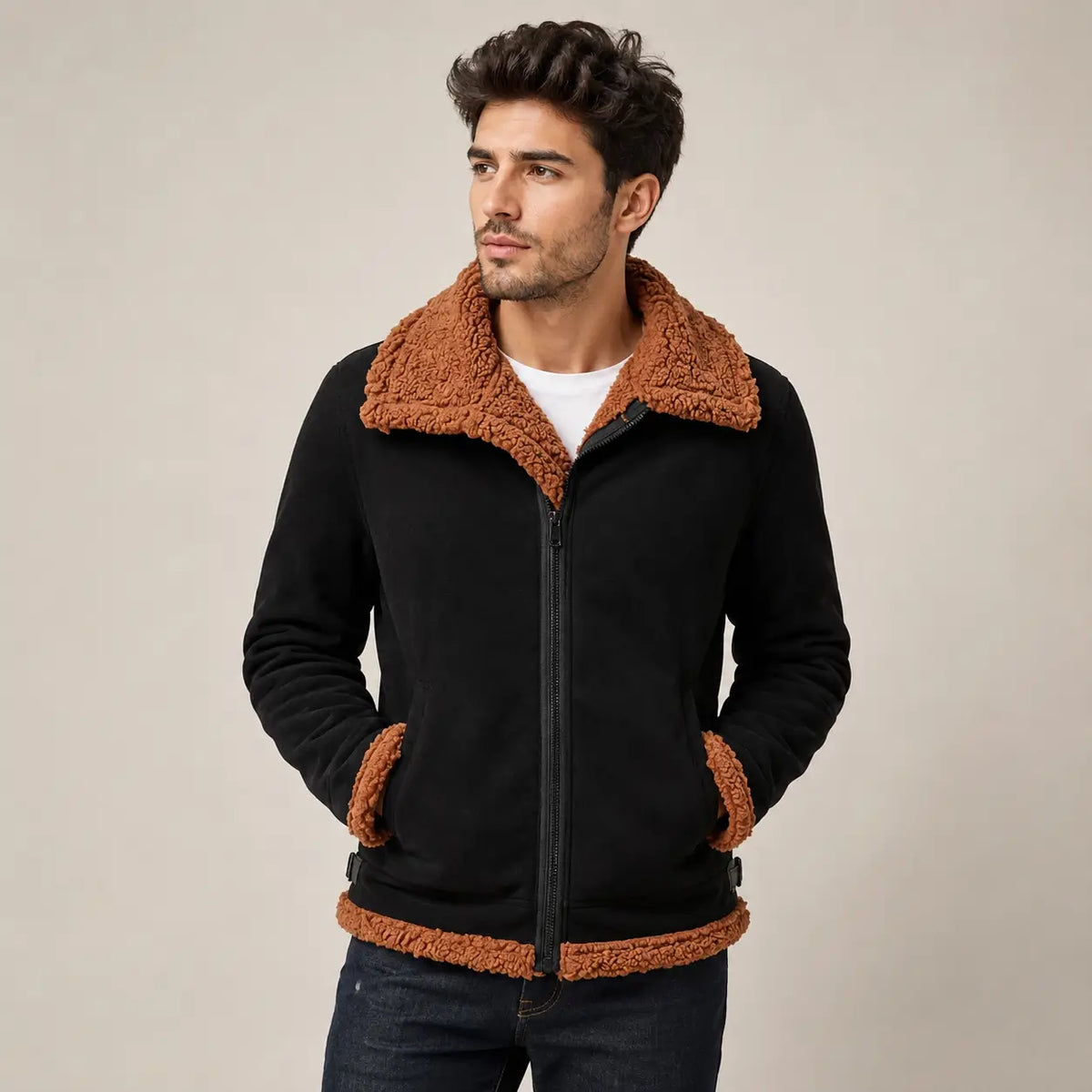 Gevoerde Herenwinterjas Suède Ritssluiting Brede Kraag Casual Stijl Warme Voering Herfst Winter Mode | Sulvida
