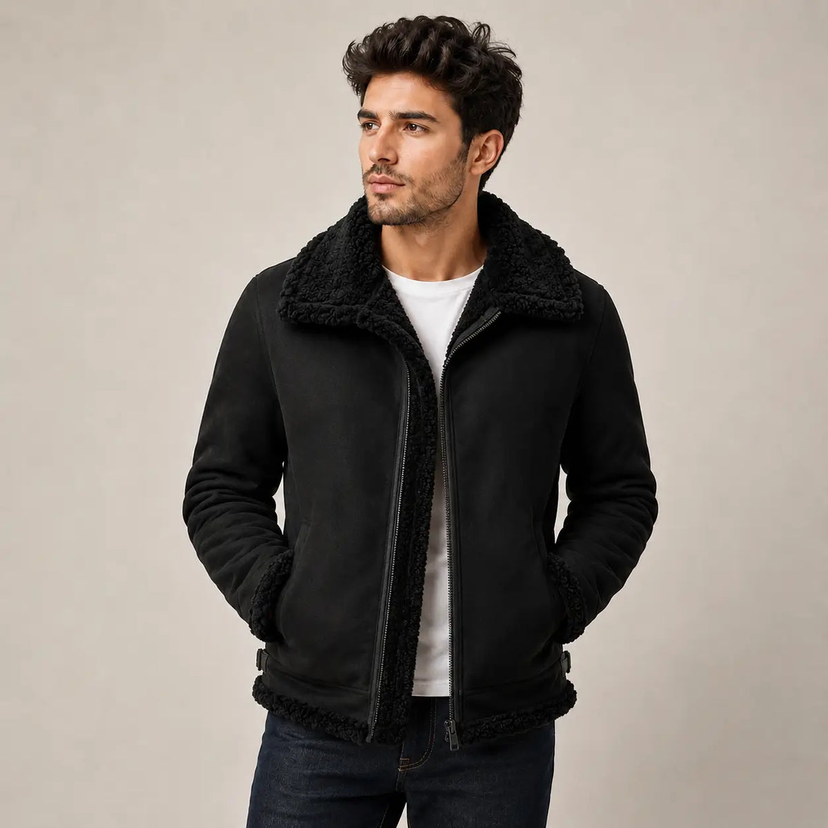 Gevoerde Herenwinterjas Suède Ritssluiting Brede Kraag Casual Stijl Warme Voering Herfst Winter Mode | Sulvida