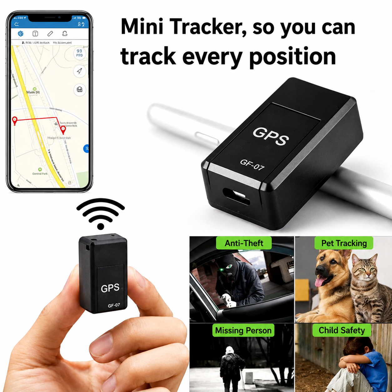 Mini GPS-tracker zonder abonnement met realtime locatiebepaling en magnetische bevestiging voor auto's, fietsen en bagagekoffer | Sulvida
