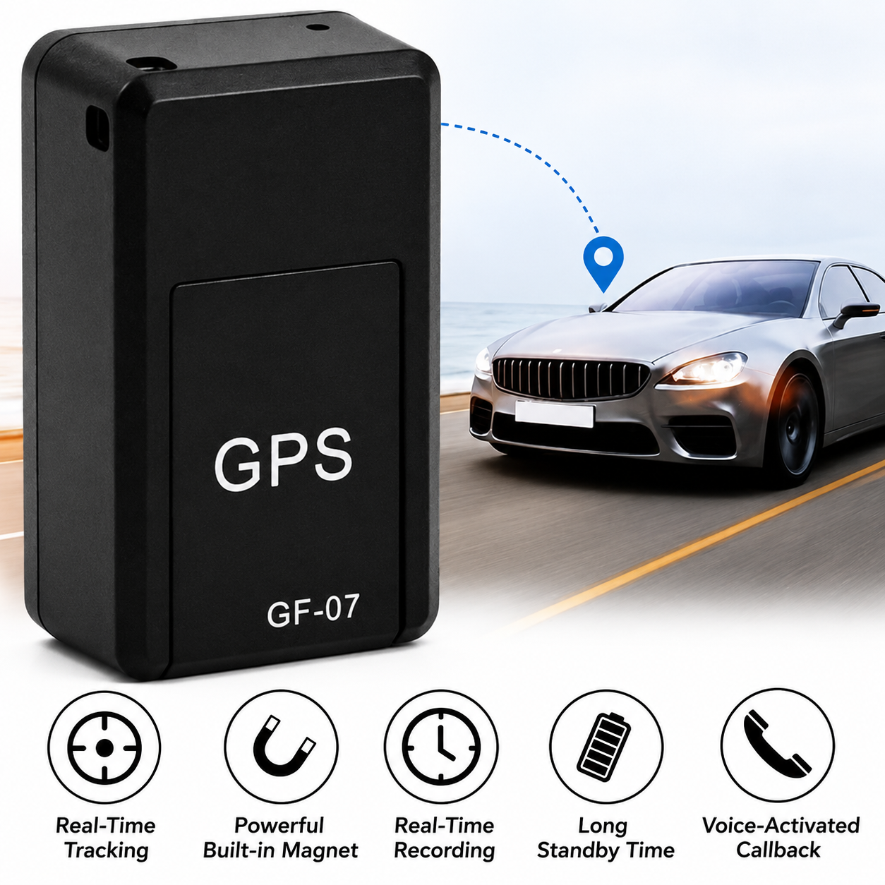 Mini GPS-tracker zonder abonnement met realtime locatiebepaling en magnetische bevestiging voor auto's, fietsen en bagagekoffer | Sulvida