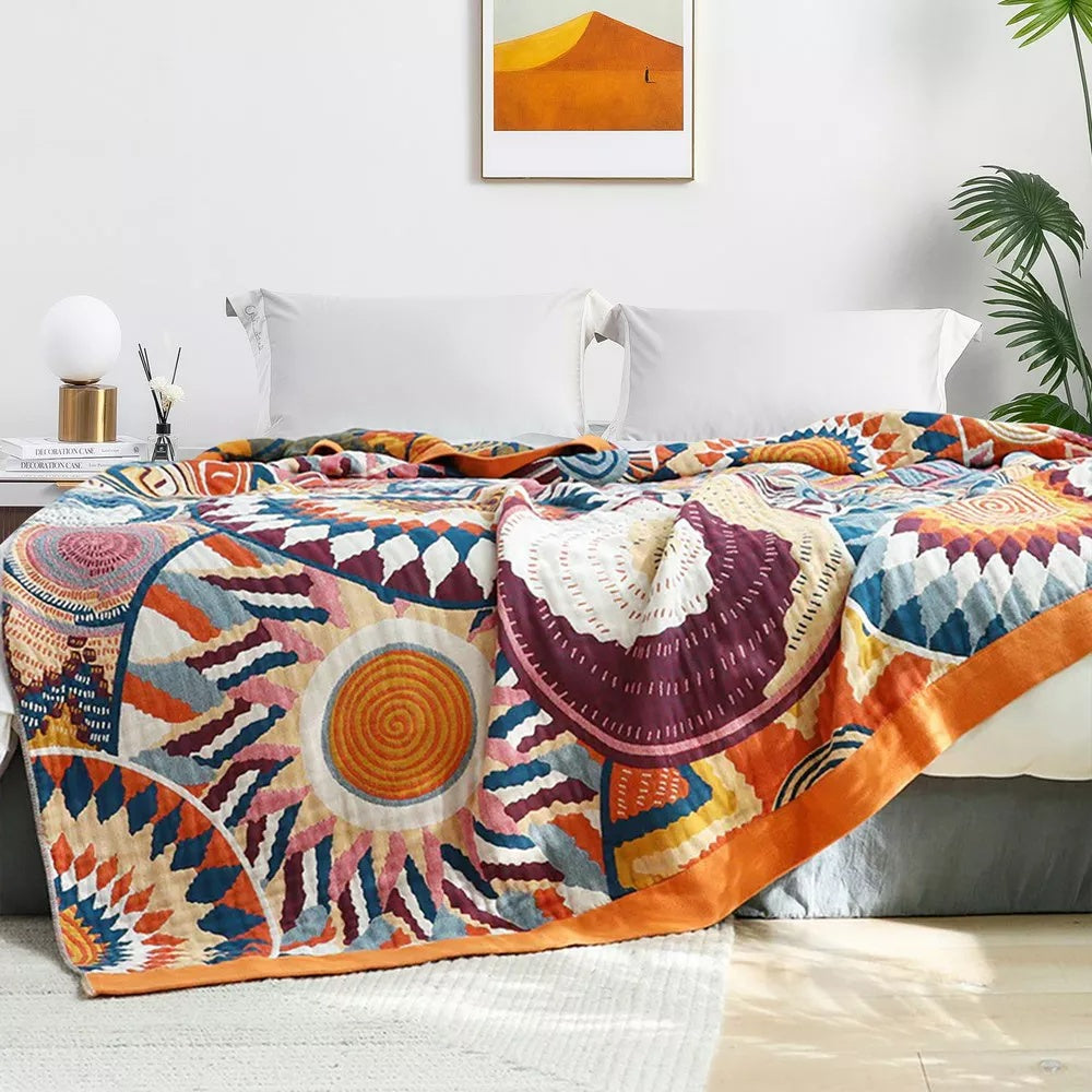Katoenen Woonplaid Sunburst Patroon 150x200 Zacht Ademend Lichtgewicht Deken Alle Seizoenen Bank Bed | Sulvida