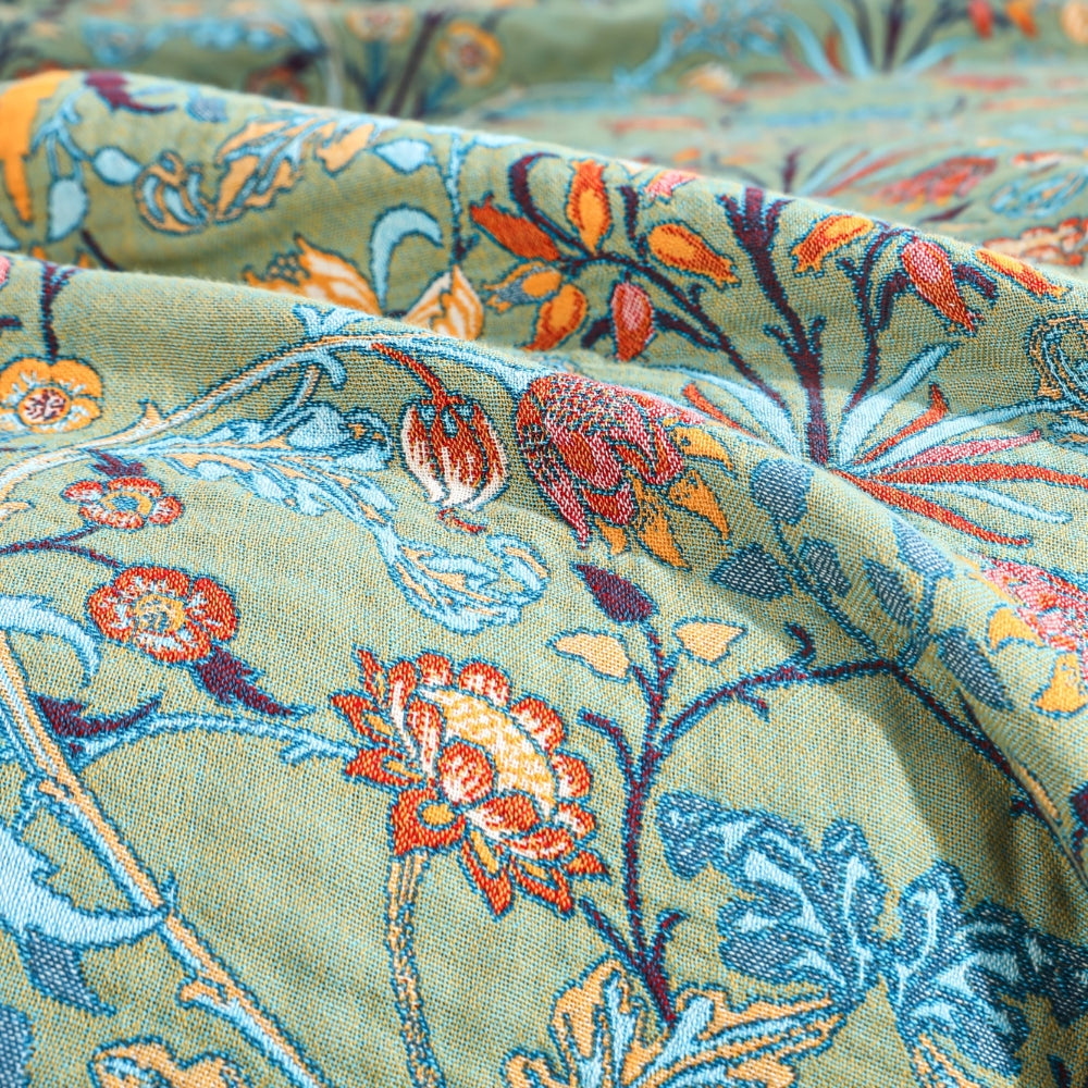 Omkeerbare Katoenen Sprei Wild Petal Jacquardweefsel Bloemenprint Kwastjes Bedsprei Plaid 200×230 cm | Sulvida