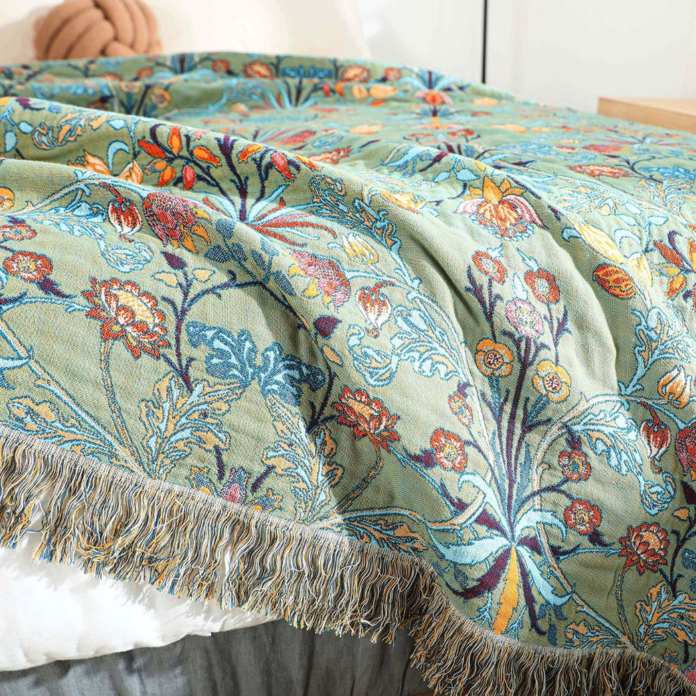 Omkeerbare Katoenen Sprei Wild Petal Jacquardweefsel Bloemenprint Kwastjes Bedsprei Plaid 200×230 cm | Sulvida