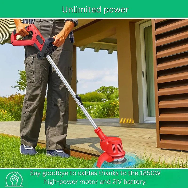 Draadloze Grastrimmer 21V met Verstelbaar Handvat Draaibare Snijkop Tuinonderhoud Elektrisch Oplaadbaar | Sulvida