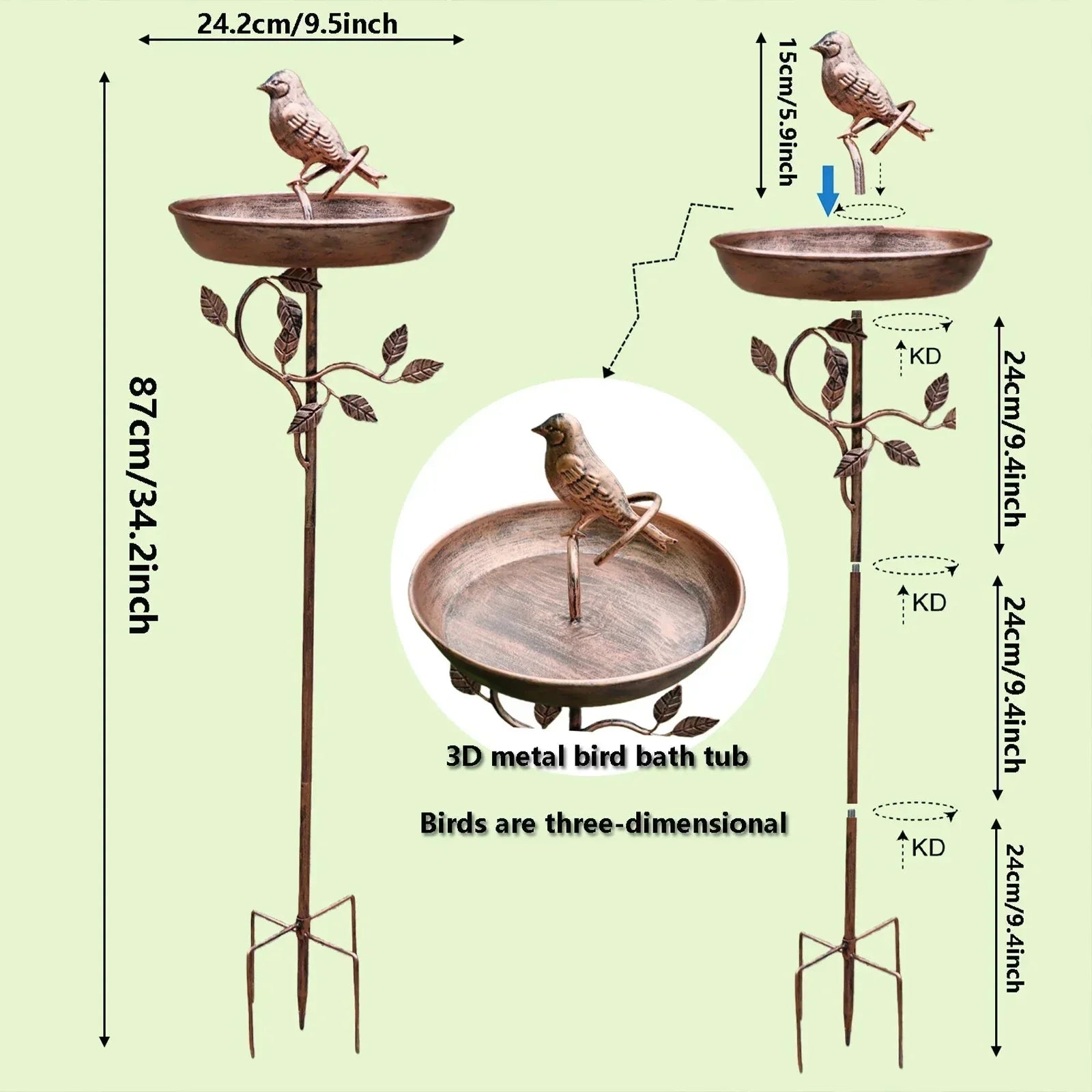 Decoratieve Vogelbadschaal met Stevige Grondstang voor Tuin | Metalen Tuinornament met Waterschaal | Sulvida