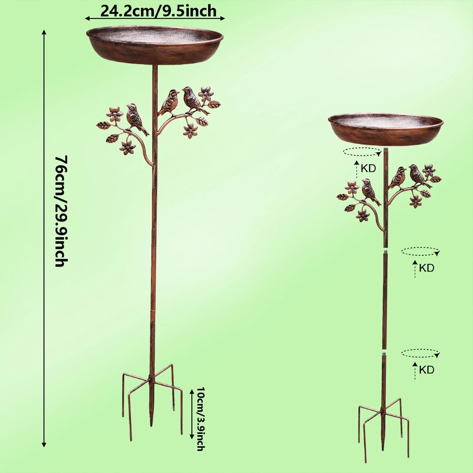 Decoratieve Vogelbadschaal met Stevige Grondstang voor Tuin | Metalen Tuinornament met Waterschaal | Sulvida