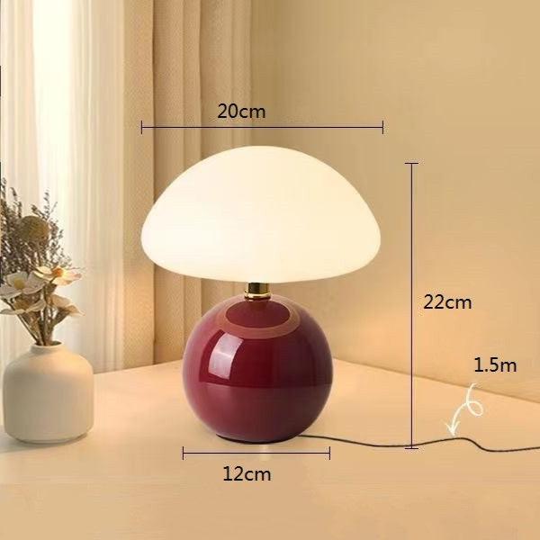 Paddenstoellamp crème met LED-verlichting 3-kleuren instelbaar keramiek en PVC 20 × 22 cm retro Bauhaus | Sulvida