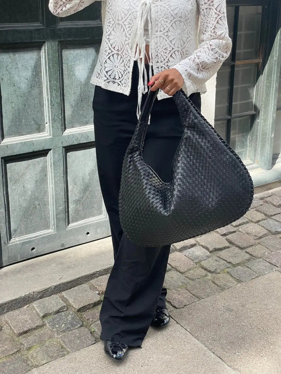 Geweven Leren Schoudertas Hobo Beige Zwart Wijnrood Ruimtevol met Rits Dames Alledaags Stijlvol Design | Sulvida