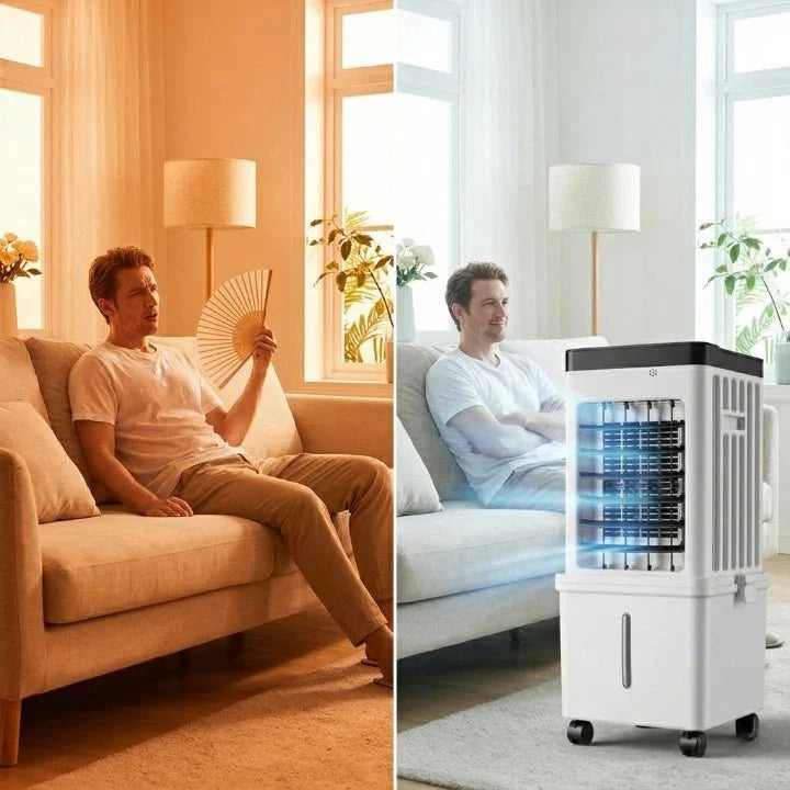Mobiele Luchtkoeler 3-in-1 Ventilator met Bevochtiging Verrijdbaar Watertank IJshouder IJsvriendelijk | Sulvida