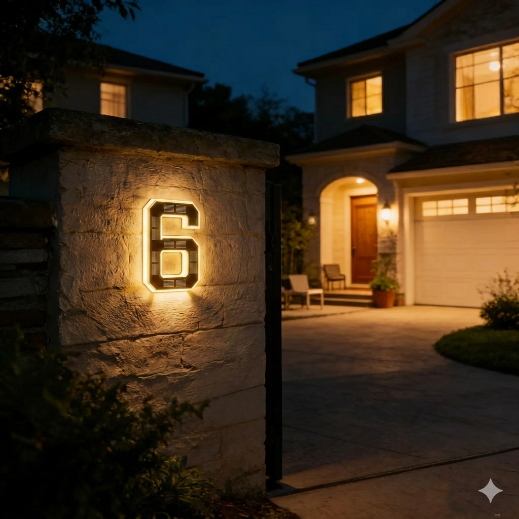 Zonne-energie huisnummerbord met automatische LED-verlichting bij schemering weerbestendig 23 × 16 cm IP44 | Sulvida