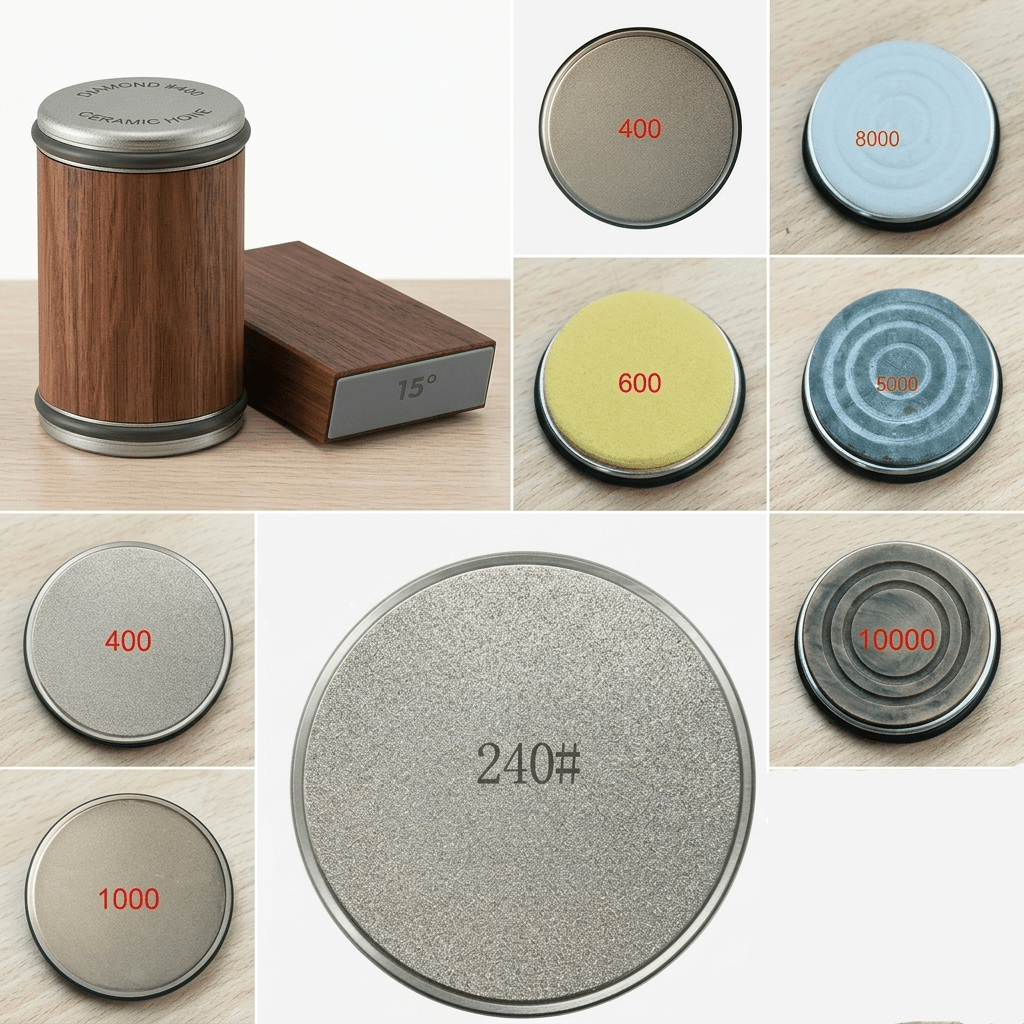 Rollende messenslijper met diamantkop en houten standaard voor keuken outdoor jacht visstrimmes en meer | Sulvida