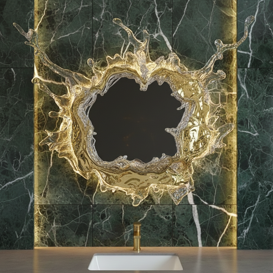 Ronde Wandlamp met Spiegel Waterrimpel Effect Goud Zilver Design Badkamer Slaapkamer Woonkamer Interieur | Sulvida