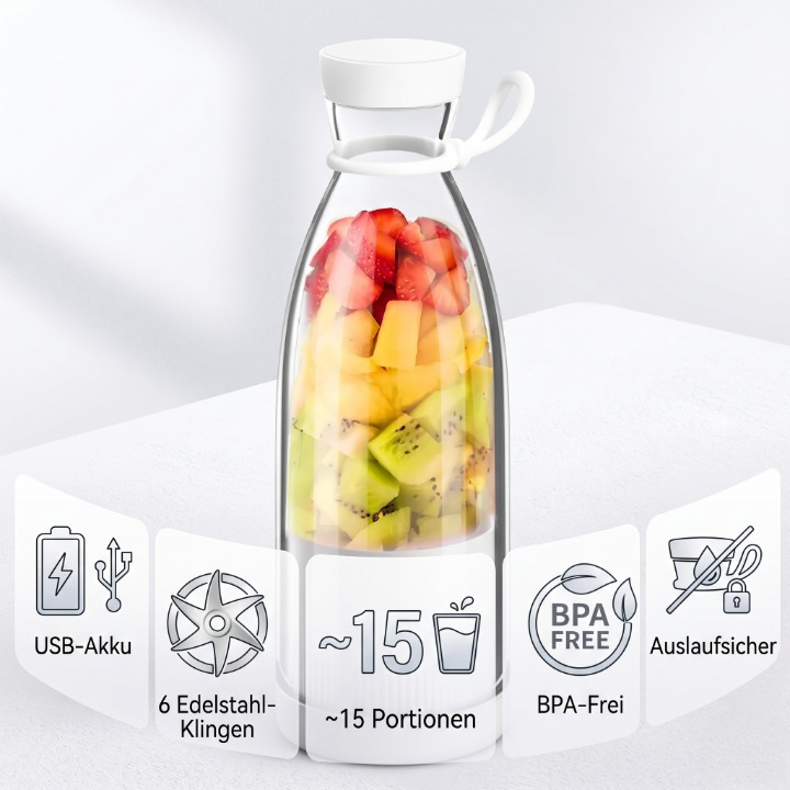 Draagbare Smoothiemaker USB Oplaadbaar 6 Messen BPA-Vrij Blenderfles voor Milkshakes Shakes Smoothies Onderweg | Sulvida