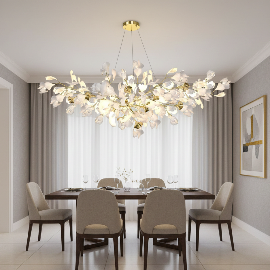 Keramische Kroonluchter met Bladmotief Goud Metaal LED Verlichting voor Eetkamer Woonkamer Slaapkamer | Sulvida
