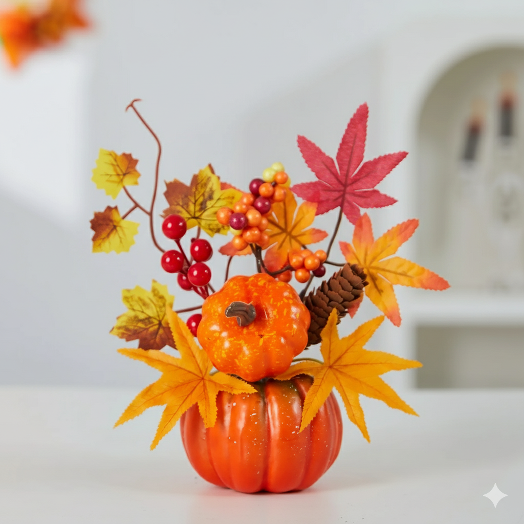 Herfstdecoratie Pompoen met Esdoornblad Oranje Kunstmatig Seizoensdecoratie Tafelschikking Herfstkleuren | Sulvida