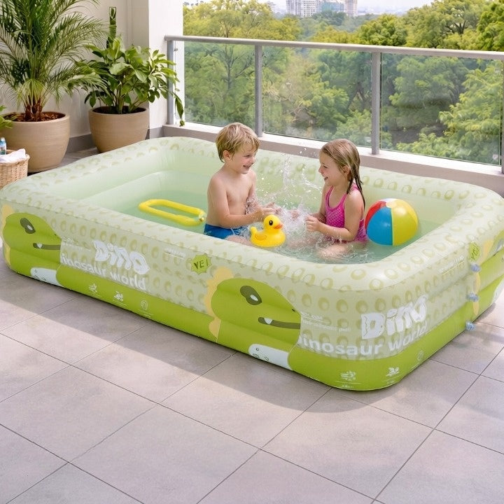 Opblaasbaar kinderzwembad met dino-design 150 of 210 cm voor tuin, terras, balkon en zomers buiten spelen | Sulvida