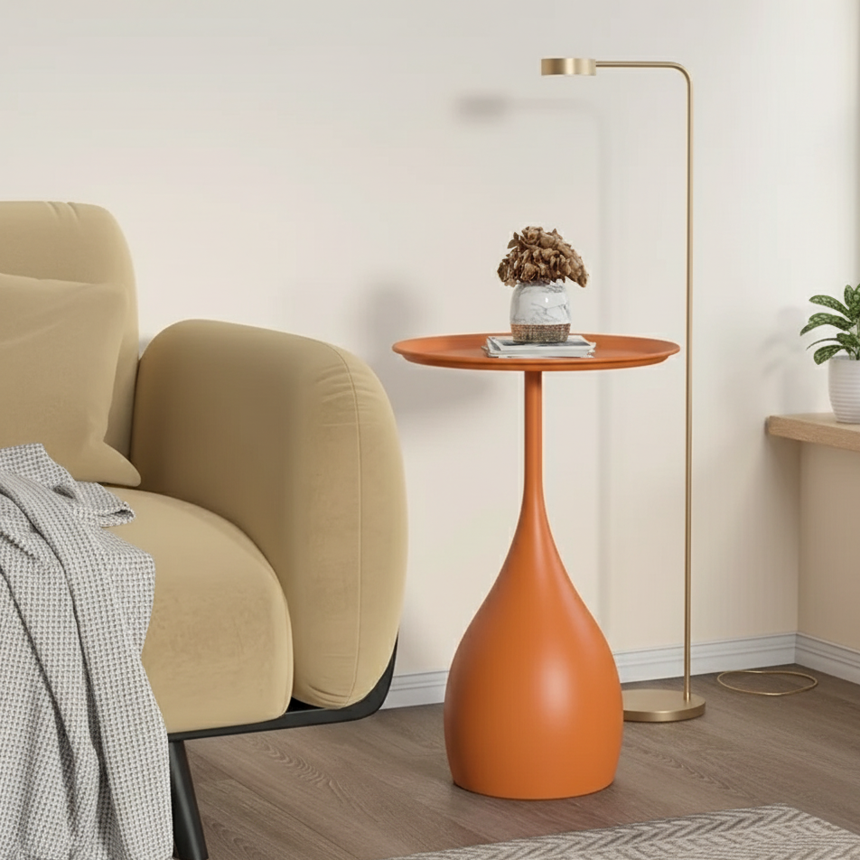 Runder Beistelltisch aus Metall auf Rollen Ø40 cm, Schwarz, Orange, Blau, Weiß, mobiles Design für Wohnzimmer und Schlafzimmer | Sulvida