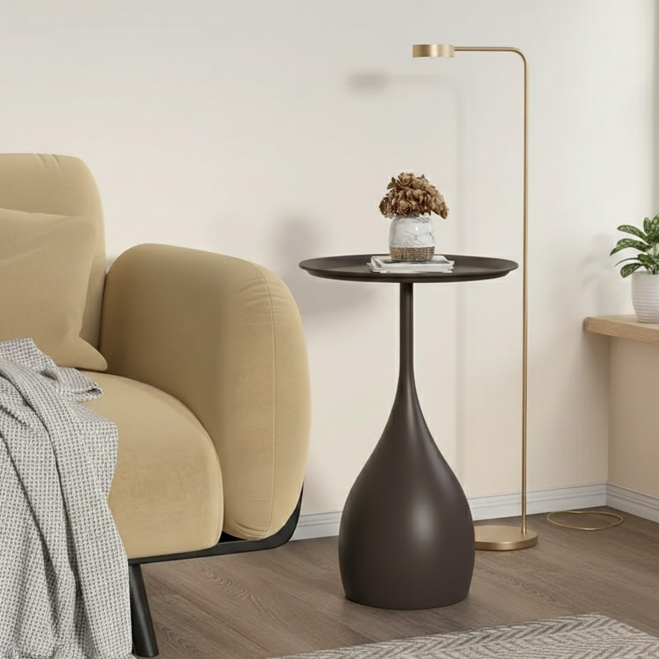 Runder Beistelltisch aus Metall auf Rollen Ø40 cm, Schwarz, Orange, Blau, Weiß, mobiles Design für Wohnzimmer und Schlafzimmer | Sulvida