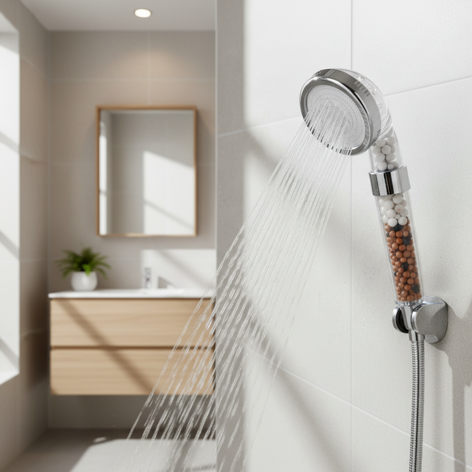 Douchehandvat met drie sproeistromen en ionenfilter – waterbesparend verfrissend douchekop voor badkamer | Sulvida