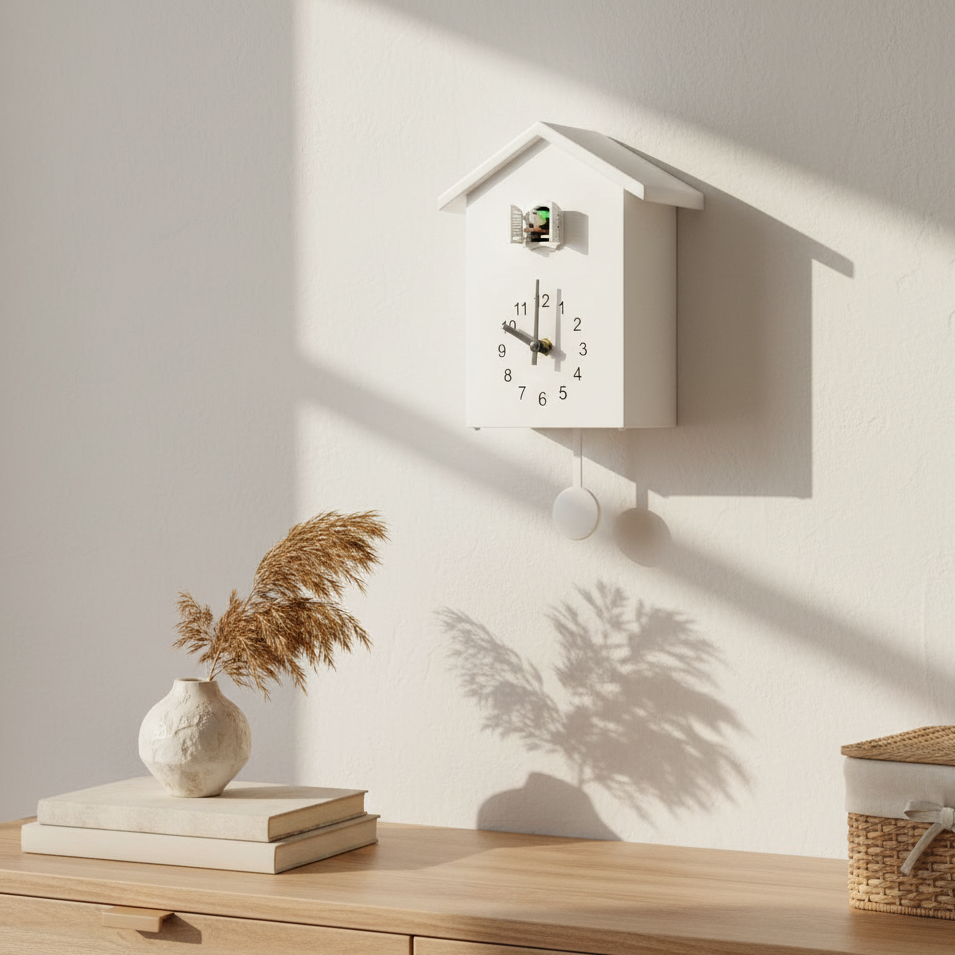 Houten Koekoeksklok met Geluidsmodule Kwarts Uurwerk Modern Minimalistisch Wandklok Woonkamer Keuken | Sulvida