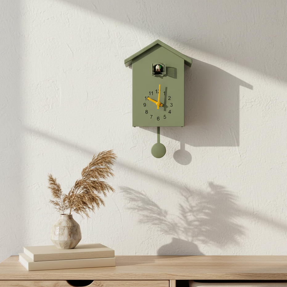 Houten Koekoeksklok met Geluidsmodule Kwarts Uurwerk Modern Minimalistisch Wandklok Woonkamer Keuken | Sulvida
