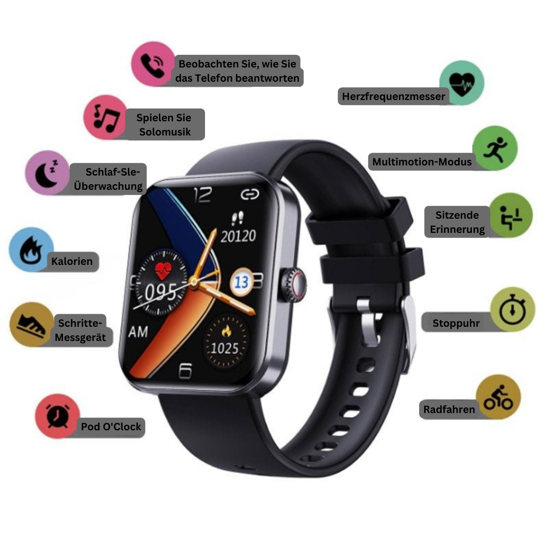 Smartwatch met Bloedsuikermeting Draadloos Hartslagmeter Bloeddruk Zuurstof Gezondheidsmonitor Polshorloge | Sulvida