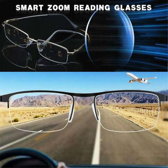 Progressieve Leesbril met Blauwe Lichtfilter | Intelligente Focusaanpassing | Vermindert Oogvermoeidheid | Anti-Reflectie Coating | Metalen Montuur voor Heren & Dames | Sulvida